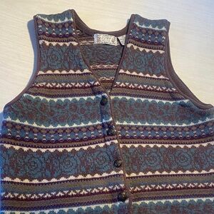 Vintage Shetland wool vest button up cottagecore floral women’s Grandmacore